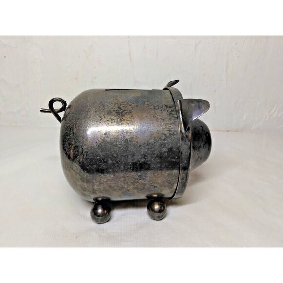 Tin/Metal Piggy Bank Curly Tail - Oneida Silversmiths 5 1/2" x 4" - Adorable! - Picture 2 of 9